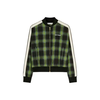 PALM ANGELS Classic Logo Check Bomber Jacket 'Green/Off White'