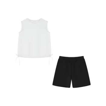 Mo Han Yi Mei Casual Suit Women's White Top And Black Bottom