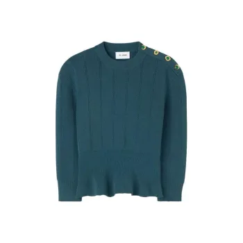 St. John Button-embellished Knitted Peplum Jumper