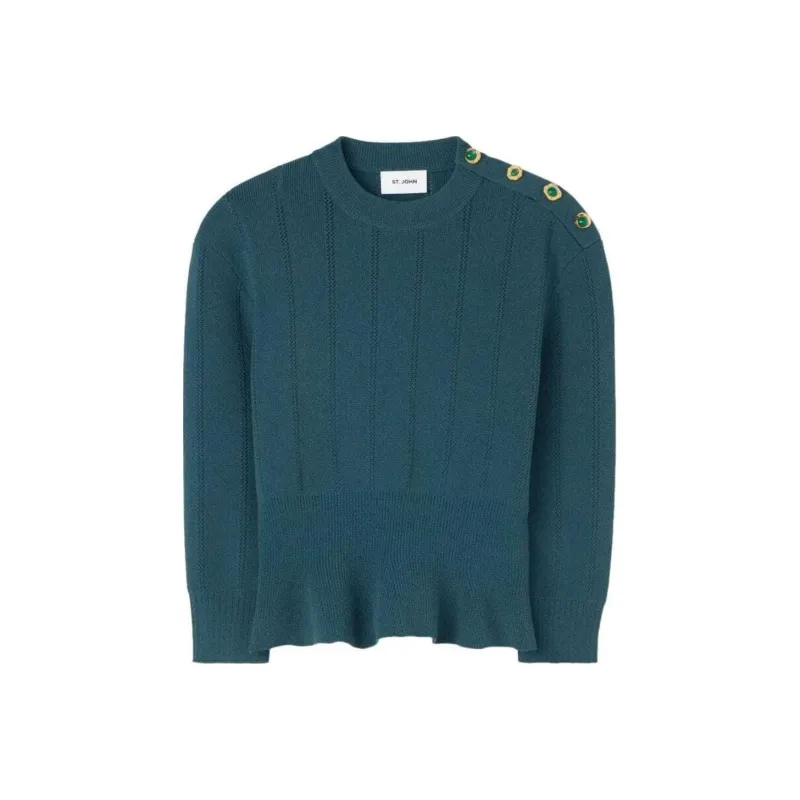 St. John Button-embellished Knitted Peplum Jumper-0
