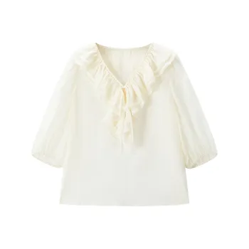 LEDIN Chiffon Shirt Women's Mist White In Stock