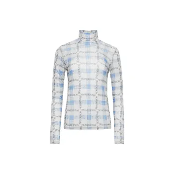JW Anderson Logo Grid Check Printed Sheer Long Sleeved Top