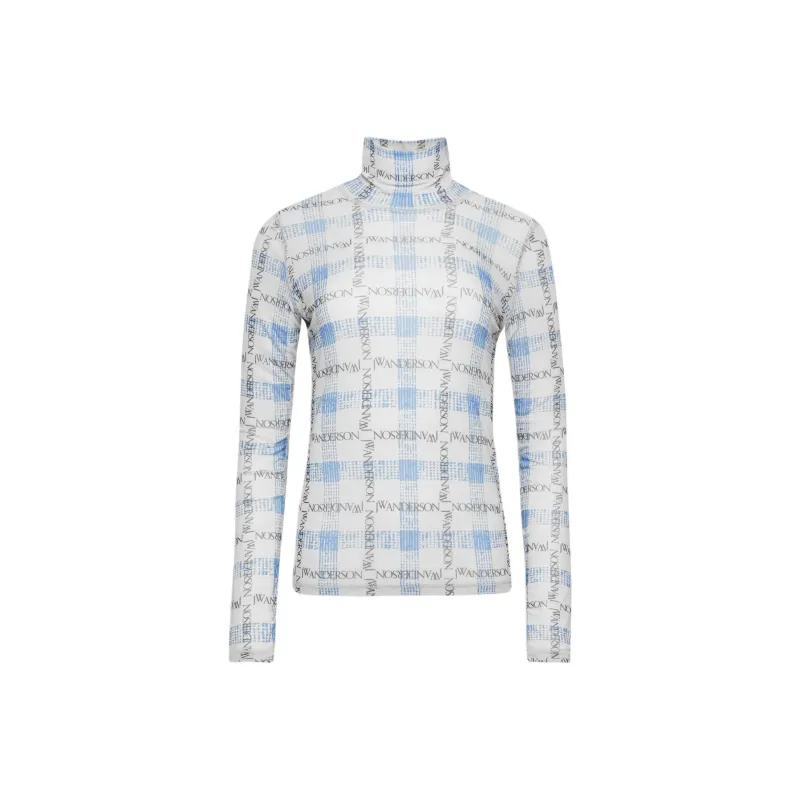 JW Anderson Logo Grid Check Printed Sheer Long Sleeved Top-0