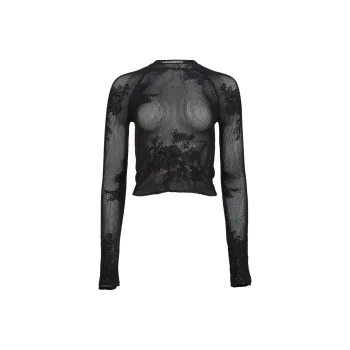 Fleur Du Mal Pointelle knit Lace T shirt