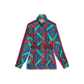 GUCCI High Neck Horsebit Strap Printed Jacket