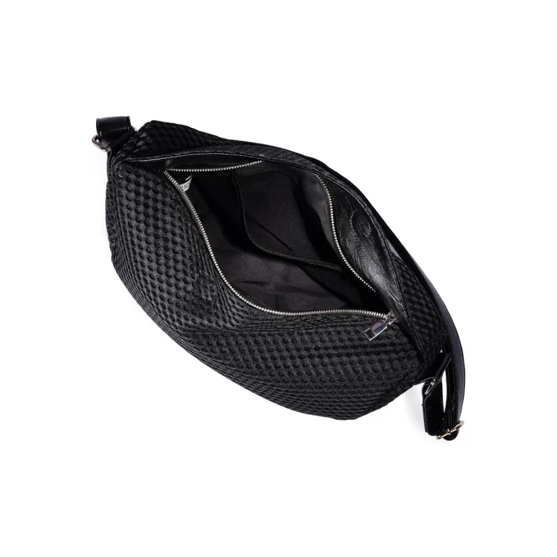 Dubaolu Fabric Dumpling Bag, Crossbody Bag, Shoulder Bag Medium Size Women's Black/Ecru-4