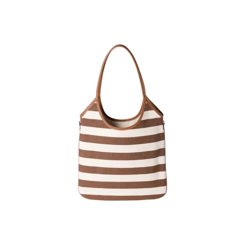 MIU MIU Ivy Cotton Tote Bag, Shopping Bag, Shoulder Bag Women's Cocoa Brown & Natural-1