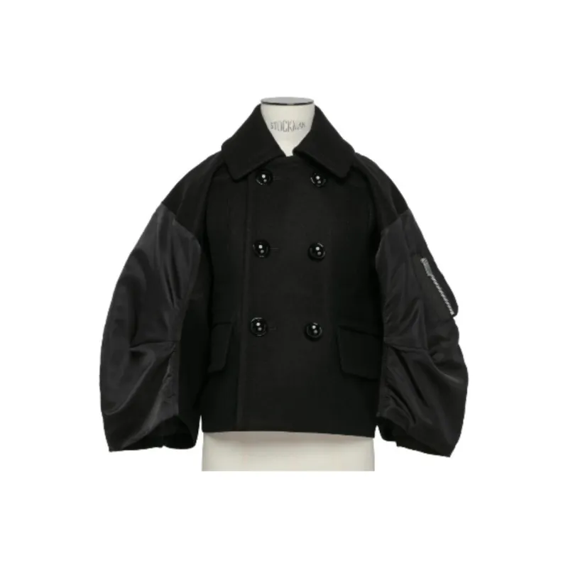 Sacai Wool Melton Nylon Twill Jacket 'Black'-0