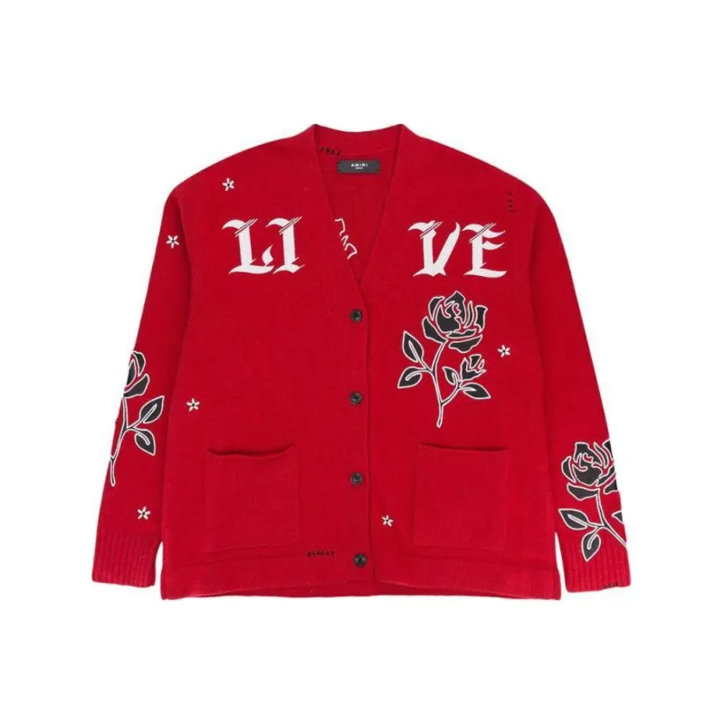 AMIRI Cashmere Blend Cardigan Sweater 'Red'-0
