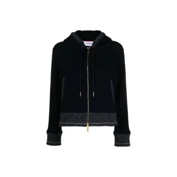 THOM BROWNE Fleece Drawstring Zipped Cardigan