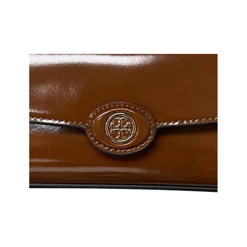 TORY BURCH Robinson Spazzolato Top Handle Chain Wallet Dark Sienna-1