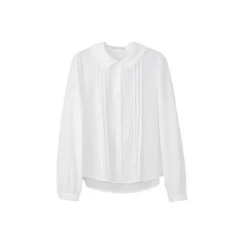 Fstudio Korean Minimalist Style Ruffle Collar Commute Versatile Long Sleeved Shirt Women's White