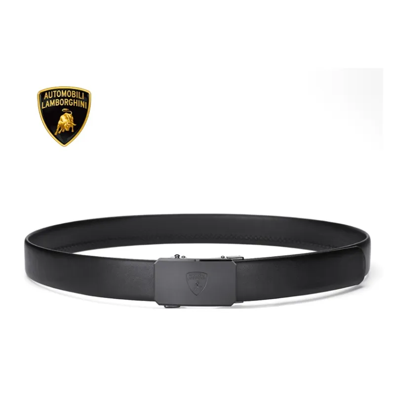 Automobili Lamborghini Cow Leather Automatic Buckle Belt, Elegant Luxury Belt Men's Gunmetal Width 3.5cm Gift Box Set-6