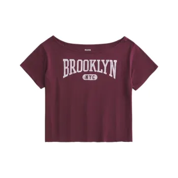 Hollister Drop Shoulder Sleeve T-Shirt Women's Burgundy