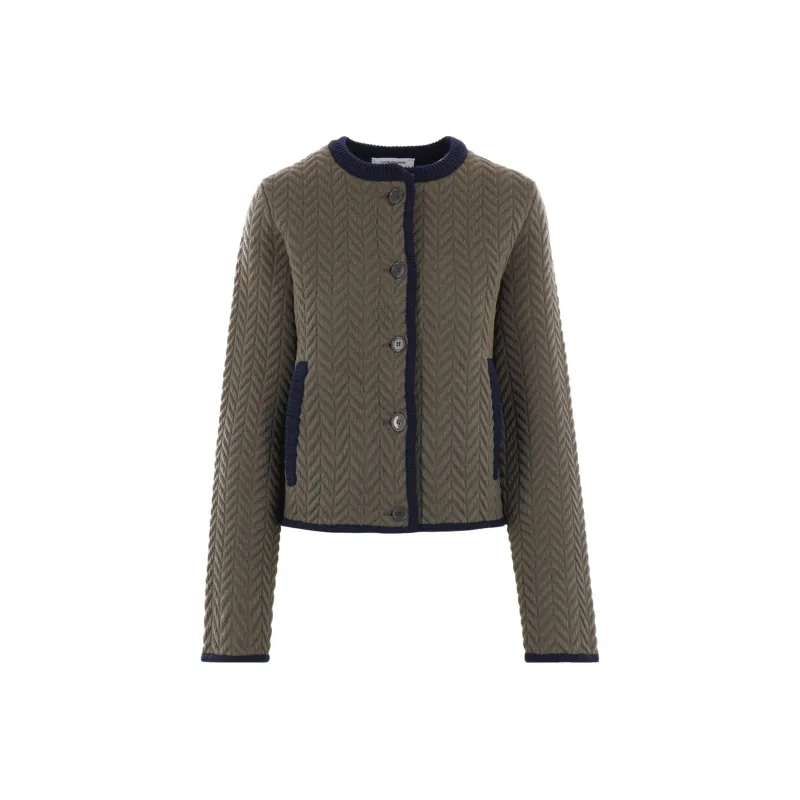 THOM BROWNE Herringbone Quilted jacquard Cardigan-0