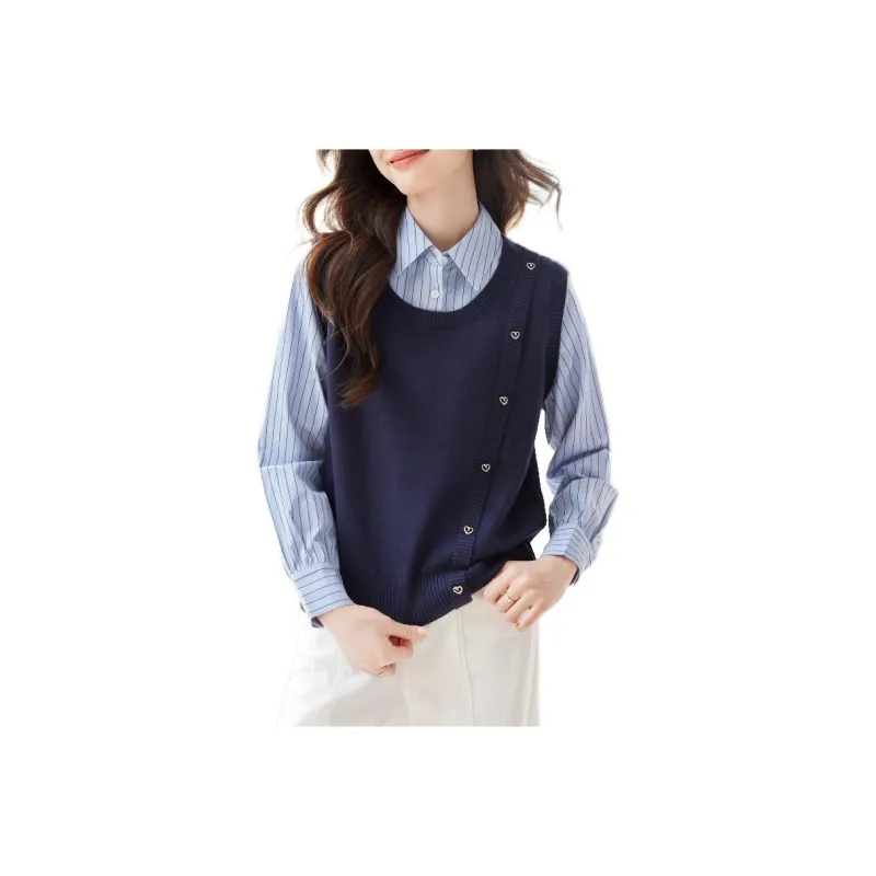 Korean Style Shirt Women's Navy Blue-0