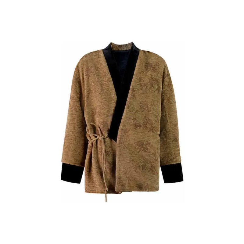 XINGHEHANGE Fall Winter New Chinese Style Top Coat Jacket Women's Yellow Green-0