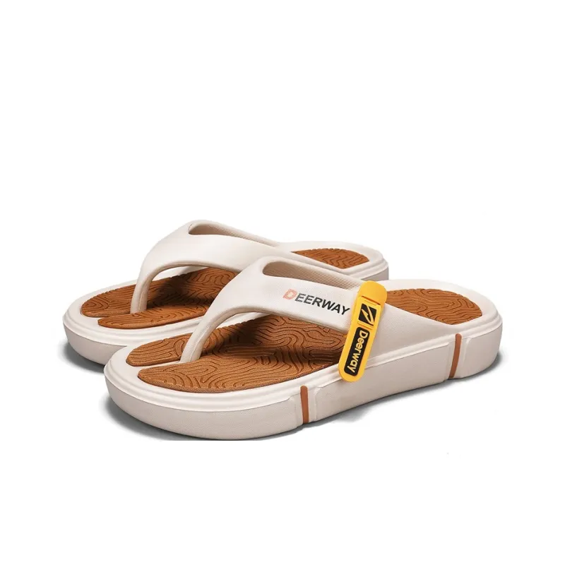 DEERWAY Abrasion Resistant Slip Resistant Flip Flops Men's Khaki Brown-3