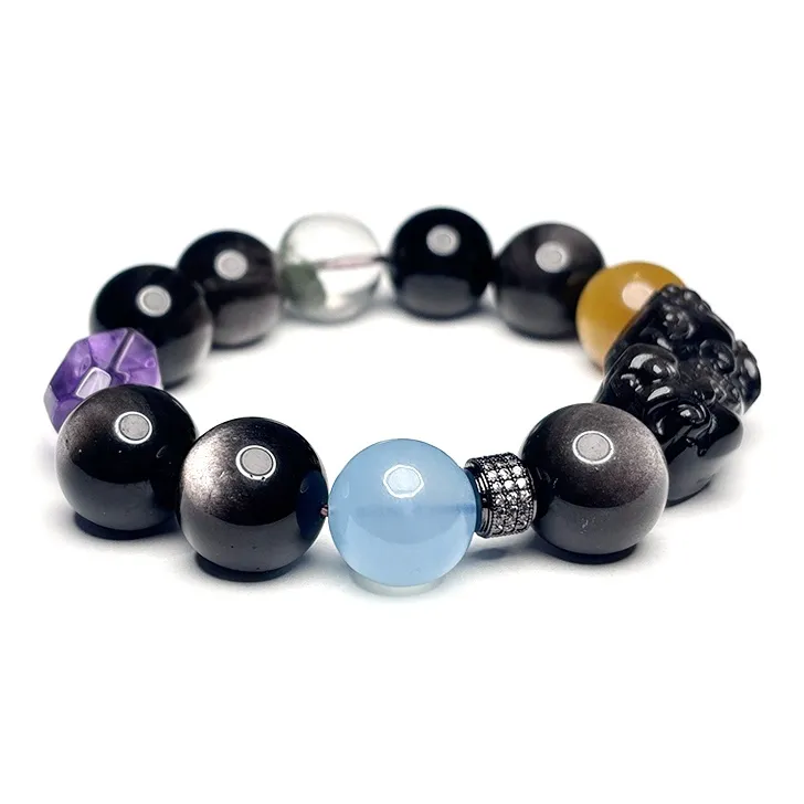 MOUNTAINS AND MANS Natural Obsidian New Chinese Style Luxury Good Luck Beaded Bracelet Men's-1