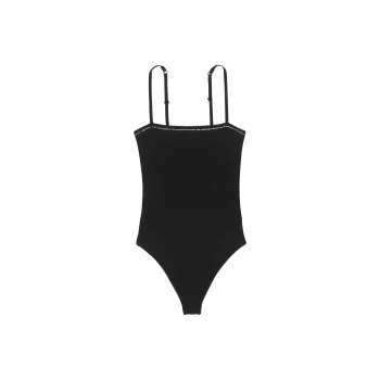 Victoria's Secret Luxe Cable Knit Shine Bodysuit / Black Bodysuits Women's Black