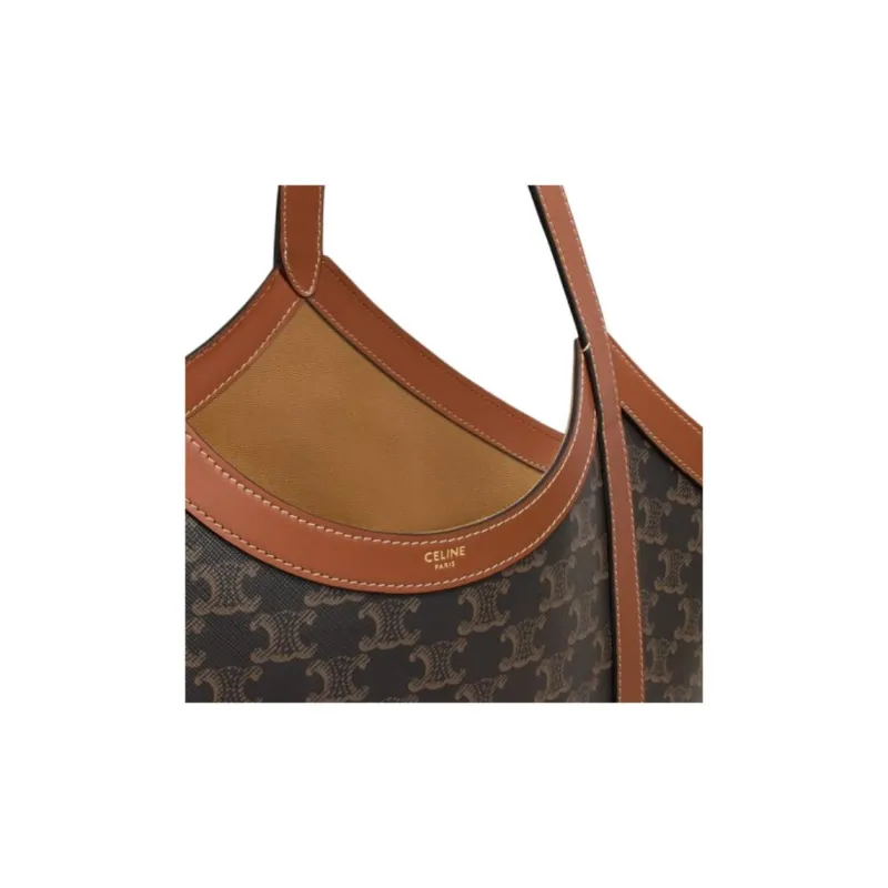 CELINE Cabas Cow Leather Tote Bag, Shopping Bag, Shoulder Bag, Handbag Tubas Women's Brown-3