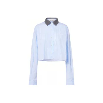 MIU MIU Logo Embroidered Striped Shirt