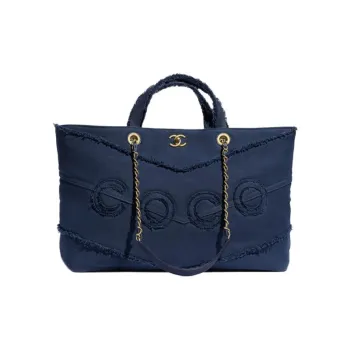 CHANEL Denim Tote Shopping Bag Handbag Women's Marine Blue