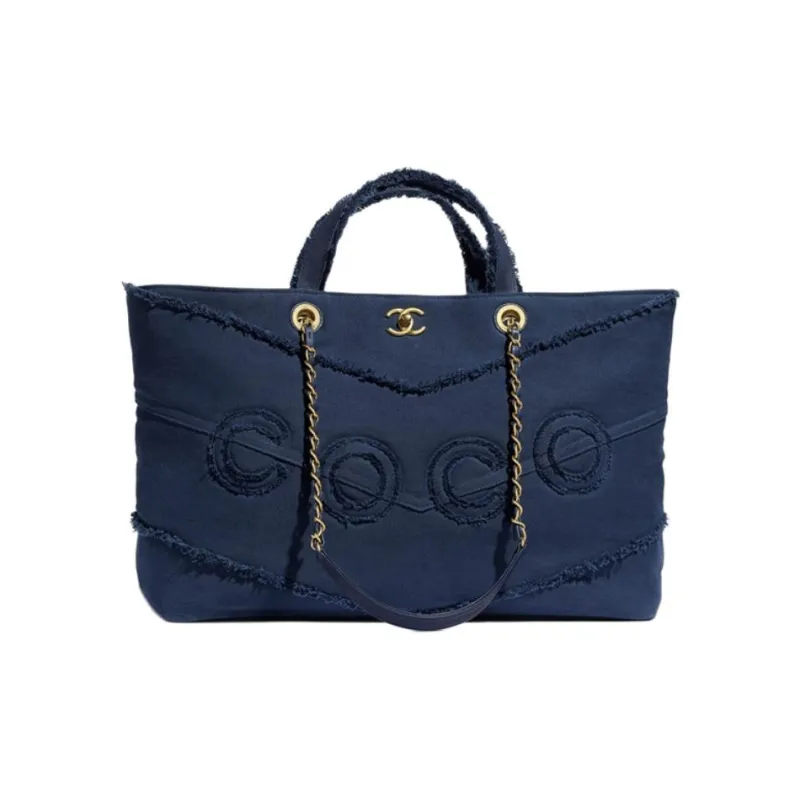 CHANEL Denim Tote Shopping Bag Handbag Women's Marine Blue-0