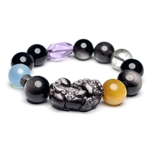 MOUNTAINS AND MANS Natural Obsidian New Chinese Style Luxury Good Luck Beaded Bracelet Men's