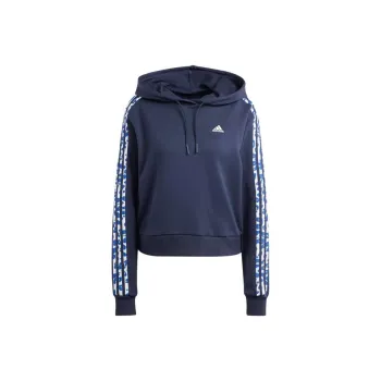 Adidas Essentials 3-Stripes Animal Print Relaxed Hoodie Sweatshirt Women's Marine Blue