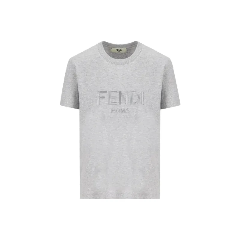 FENDI Logo Embroidered Crewneck T Shirt-0