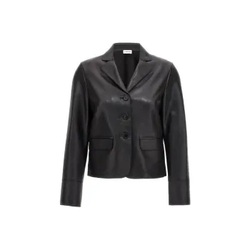 PAROSH Single-breasted Cropped Leather Blazer