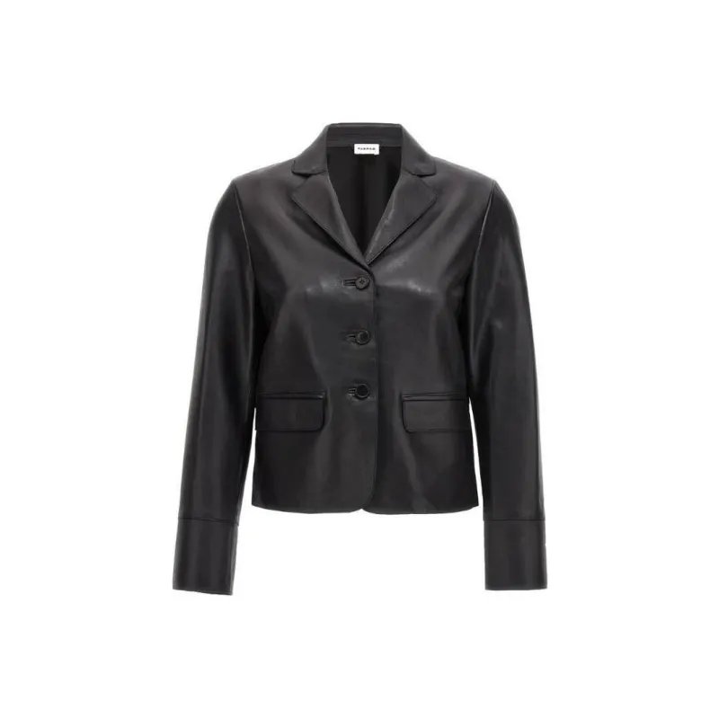PAROSH Single-breasted Cropped Leather Blazer-0