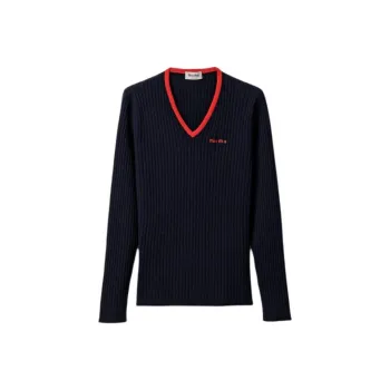 MIU MIU Logo Embroidered V Neck Jumper