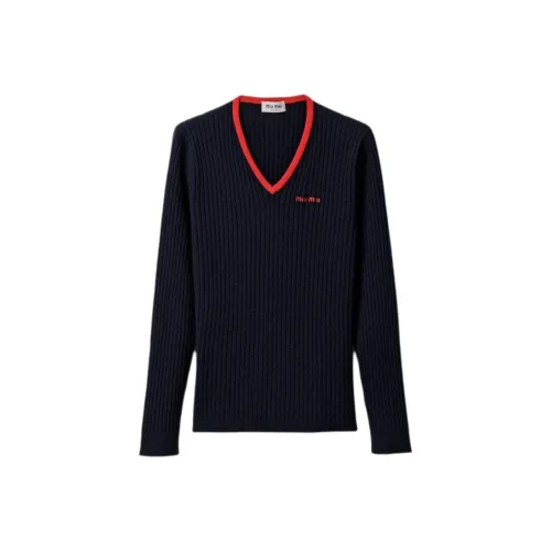 MIU MIU Logo Embroidered V Neck Jumper