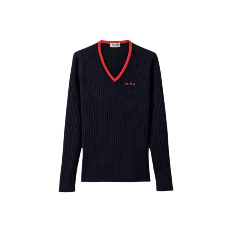 MIU MIU Logo Embroidered V Neck Jumper-0