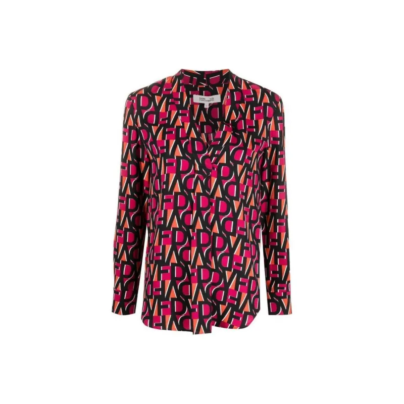 DVF Diane Von Furstenberg Monogram-print Long-sleeve Blouse-0
