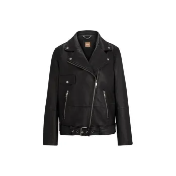 HUGO BOSS Zip Detailed Leather Jacket