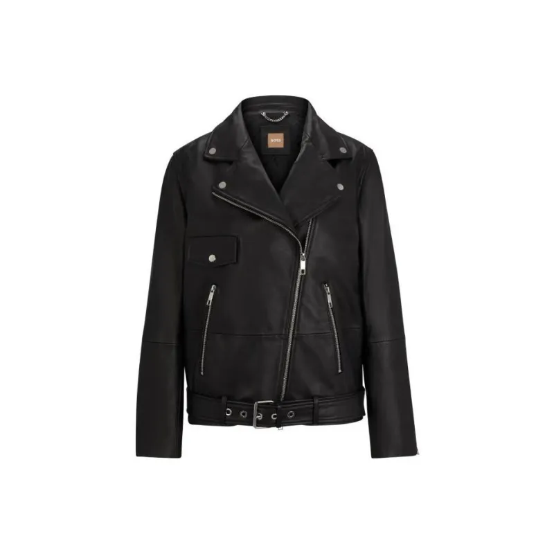 HUGO BOSS Zip Detailed Leather Jacket-0