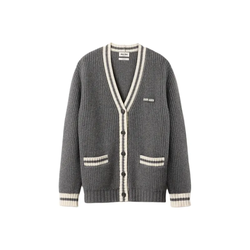 MIU MIU Silk Cashmere Cardigan Slate Grey-0