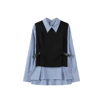LOUISY AO Shirt Women's Black And Blue Stripes