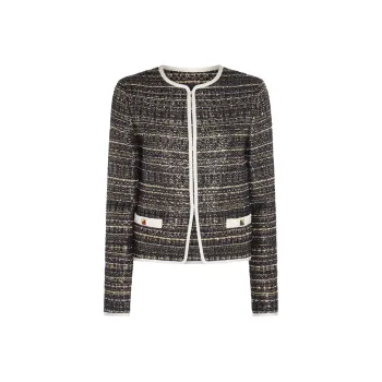 Valentino Tweed Party Crewneck Long-Sleeved Jacket