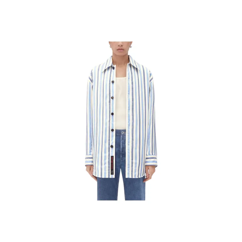 Bottega Veneta Silk Padded Jacket Shirt Women's Blue-0