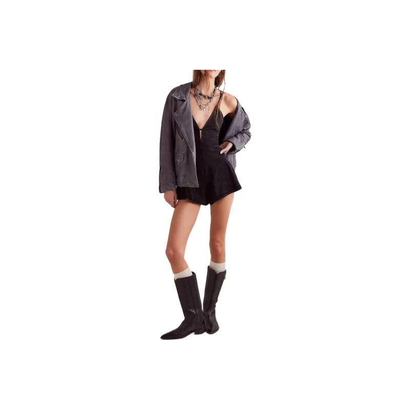 FREE PEOPLE We The Free Collection Nostalgia Ultra-Shortalls Bodysuits Women's Raven/Ebony-0