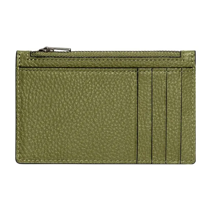 COACH Card Case Pebbled Leather Coin Purse Card Holder Wallet Women's Grass Green-1