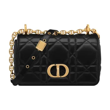 DIOR Caro Sheepskin Shoulder Bag Small Size Women's Black