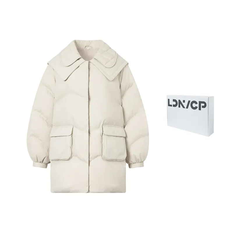CHENPENG LDN Solid Color Peter Pan Collar Loose Fit Down Jacket Women's-2