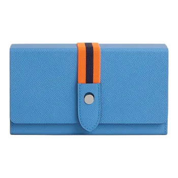 HERMES Calfskin With Crocodile Leather Clutch Women's Blue