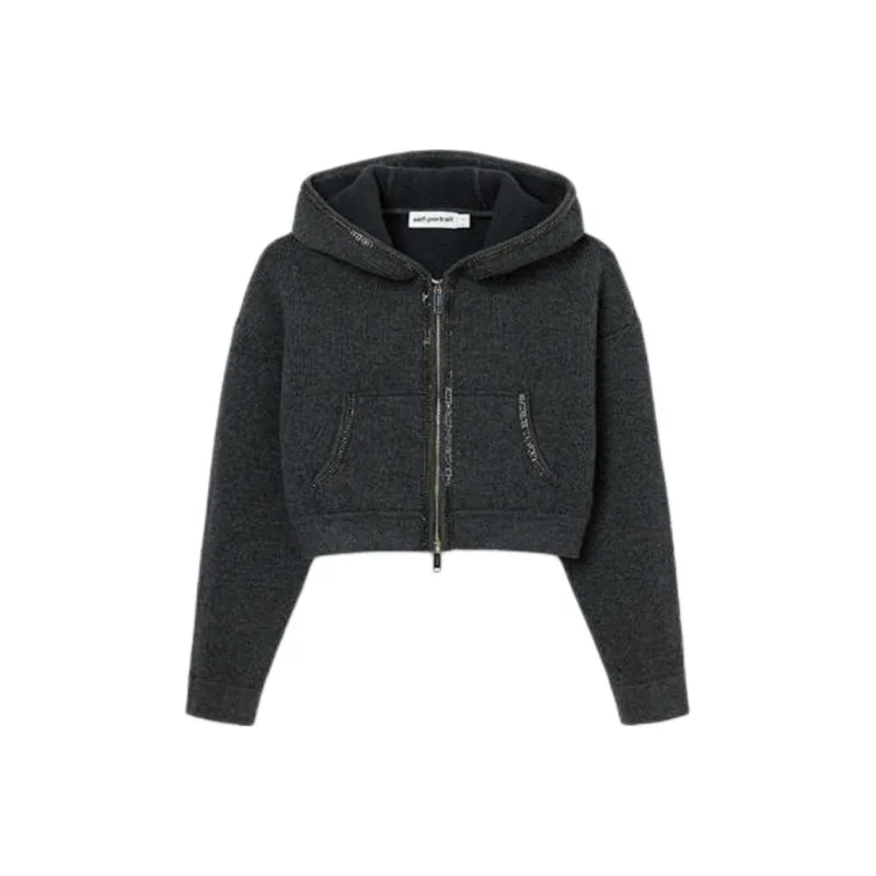 Self portrait Knitted Cropped Hoodie-0