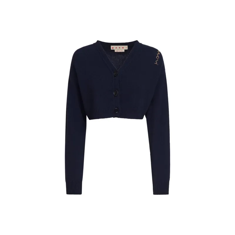 MARNI Logo Embroidered Cropped Cardigan-0